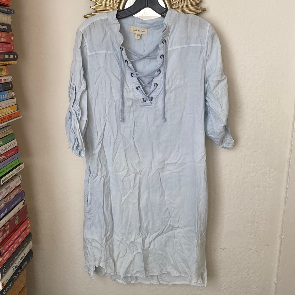 Cloth & Stone Anthropologie Tunic Chambray Shirtdress Size S with Pockets